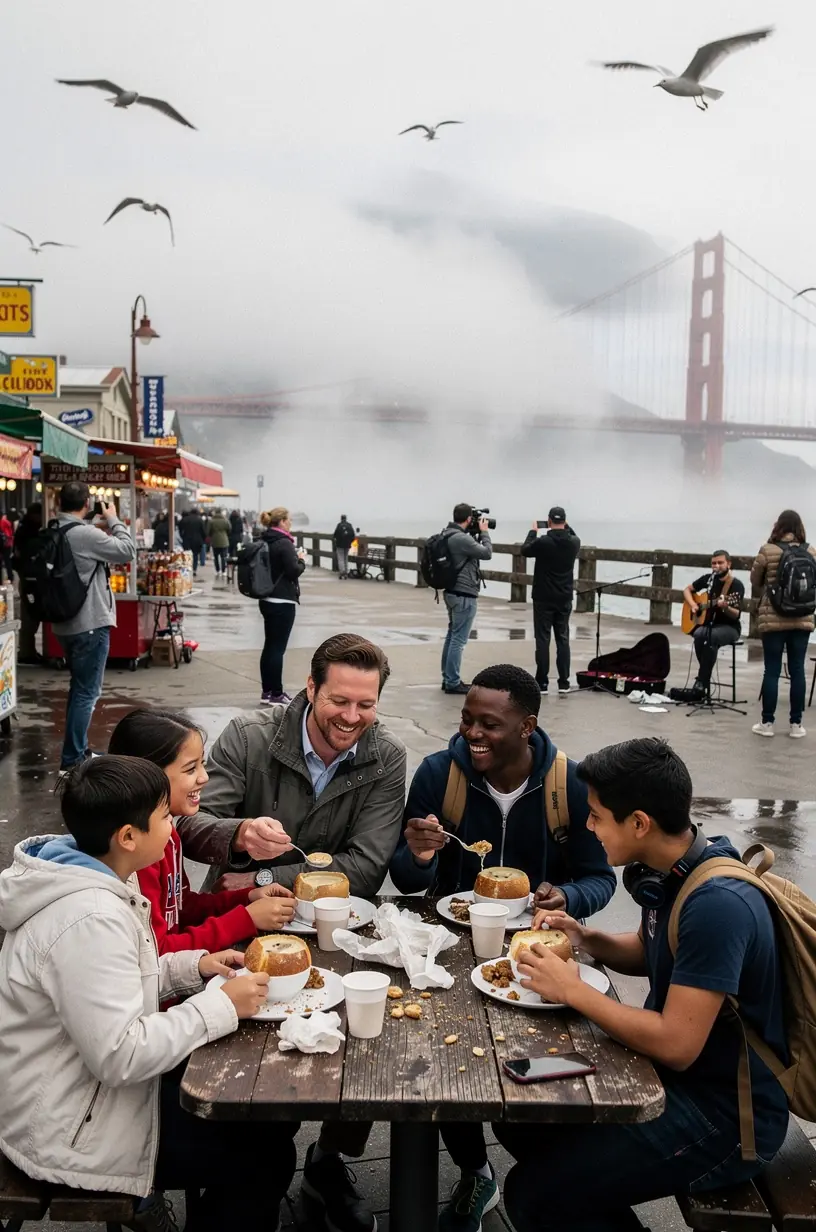 Группа путешественников осматривает знаменитую достопримечательность города во время краткой остановки.